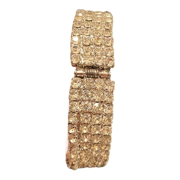 Vintage Silver Toned Round and Baguette Rhinestone Wrap Hinged Bracelet - Picture 3 of 4